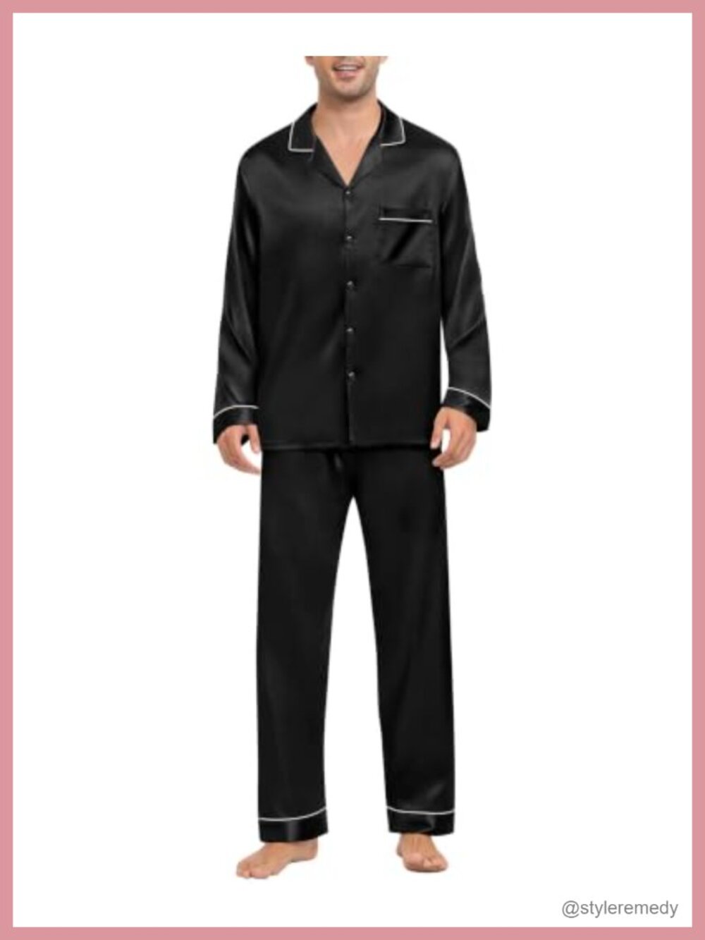 Men's Satin Silk Pajama Set Long Sleeve Button Down Sleepwear Loungewear